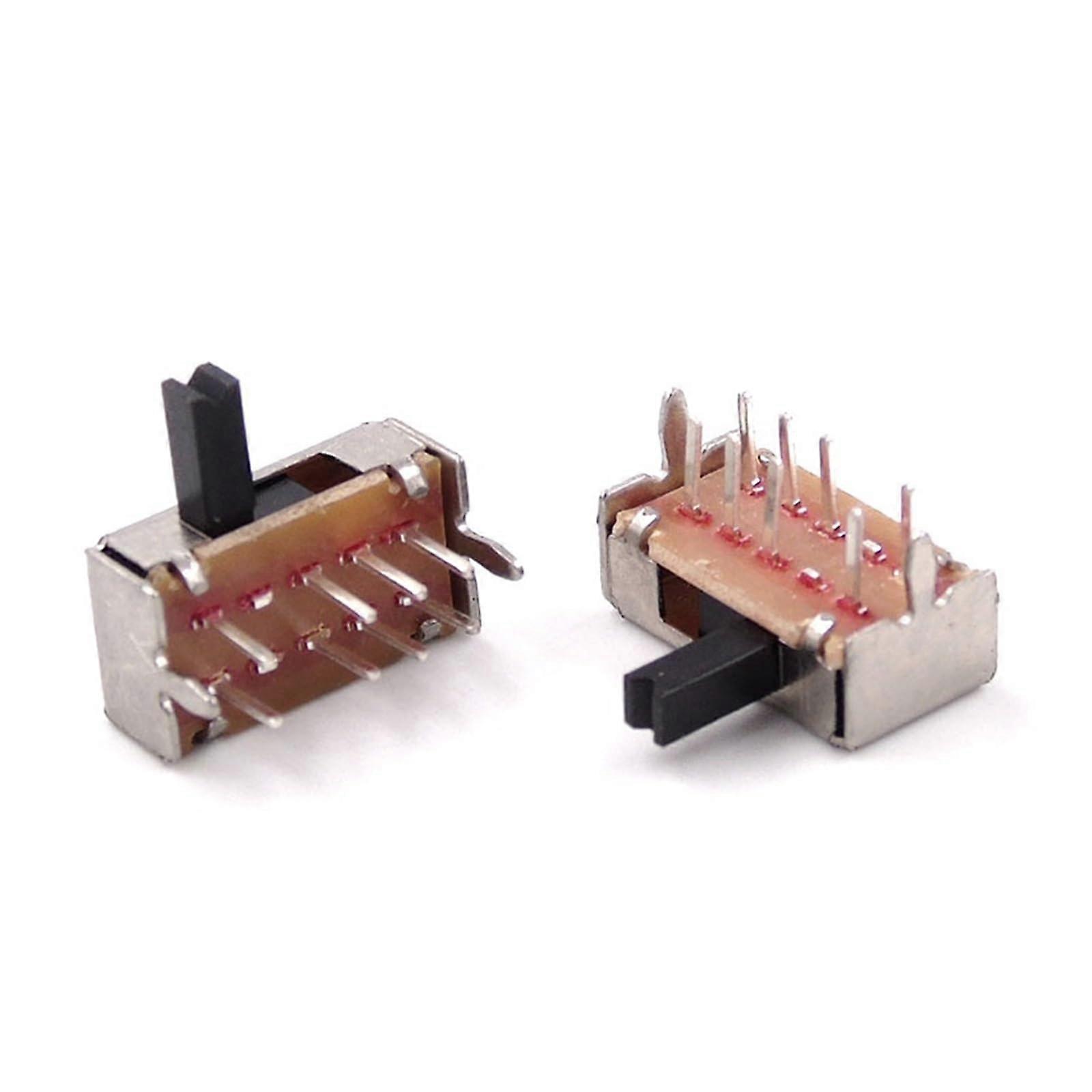 100Pcs Mini Slide Switch DP3T 8 Pin 3 Position PCB Side Knob for Electronic Projects