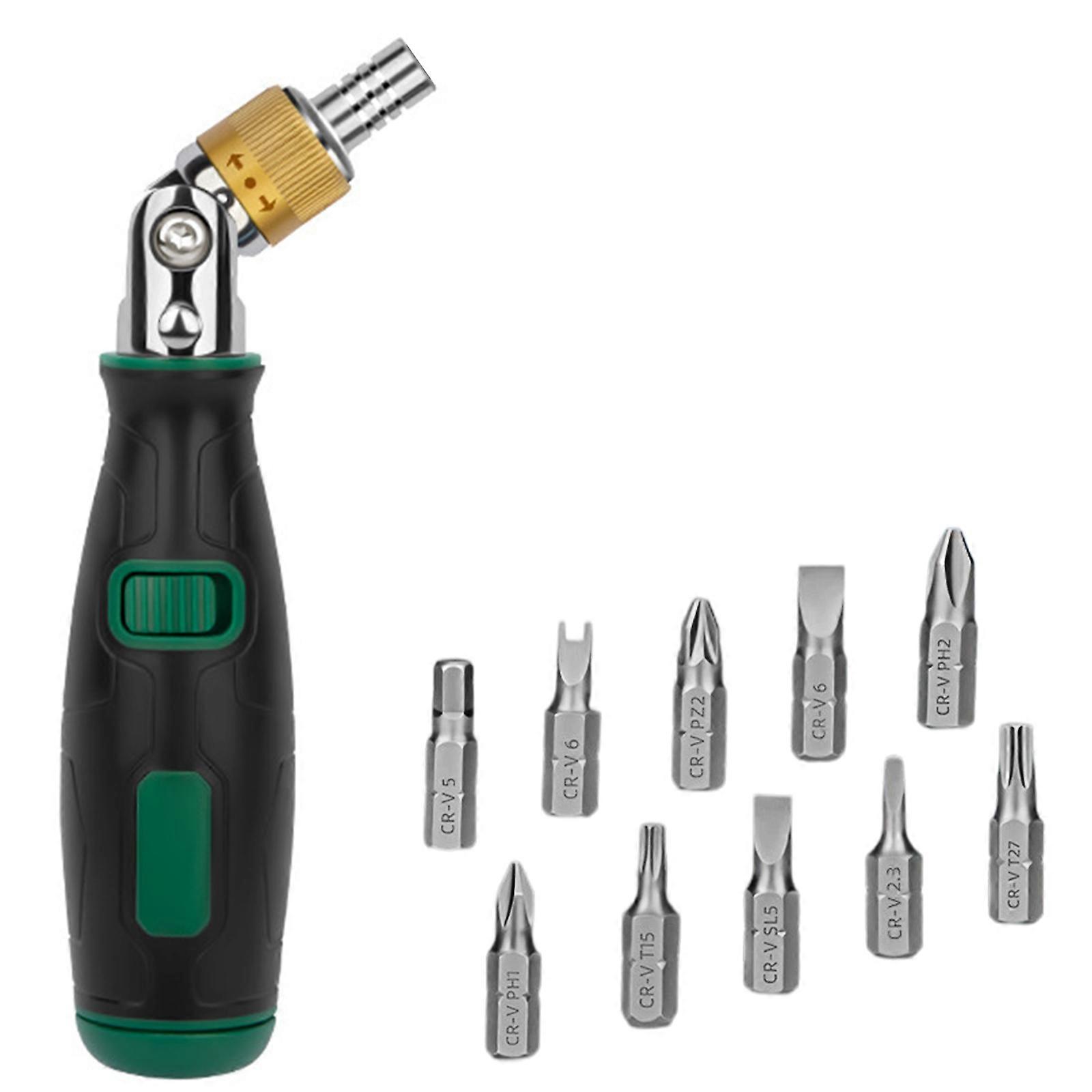 Compact 10 in 1 Multi Angle Ratcheting Screwdriver Set Magnetic Tip For Tight Space And Precise Work Metal Construction Multicolor