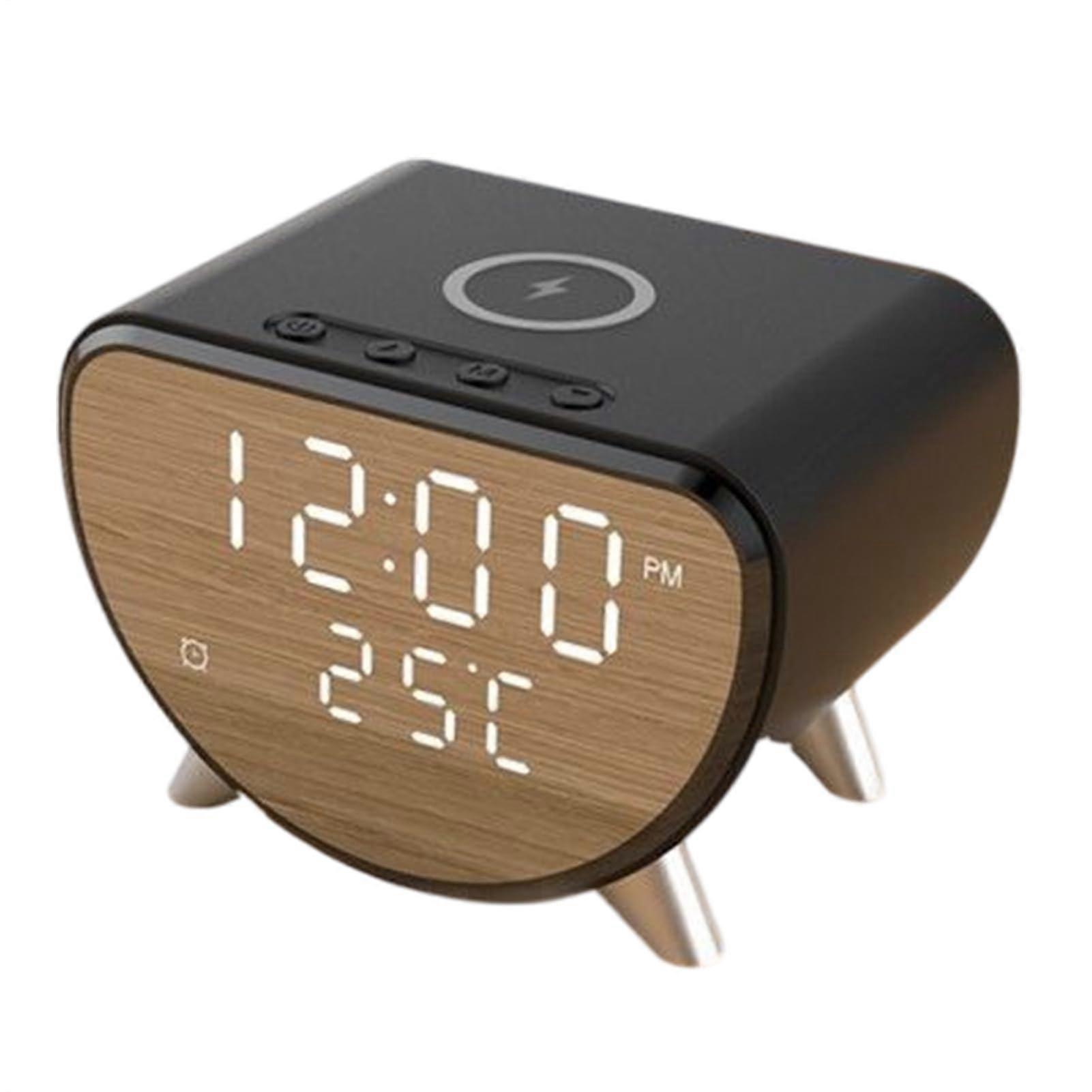 Alarm Clock Wireless Charger with LED Temperature Display, Digital Bedside Charging Station for Smartphones and Home Use