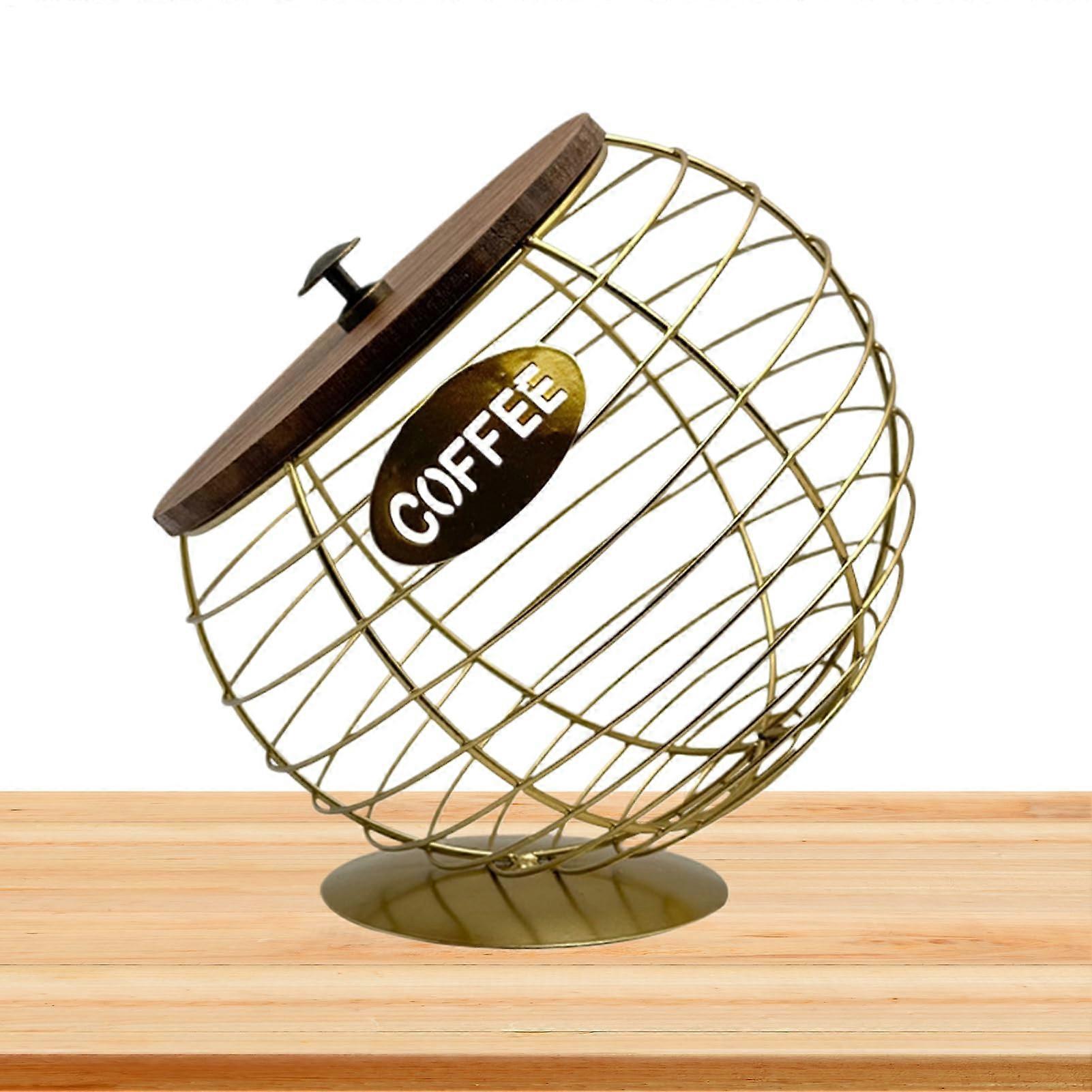 Coffee Pod Holder with Lid Large Capacity Storage for Kitchen Counter, Bar, Fruit Display, Gold