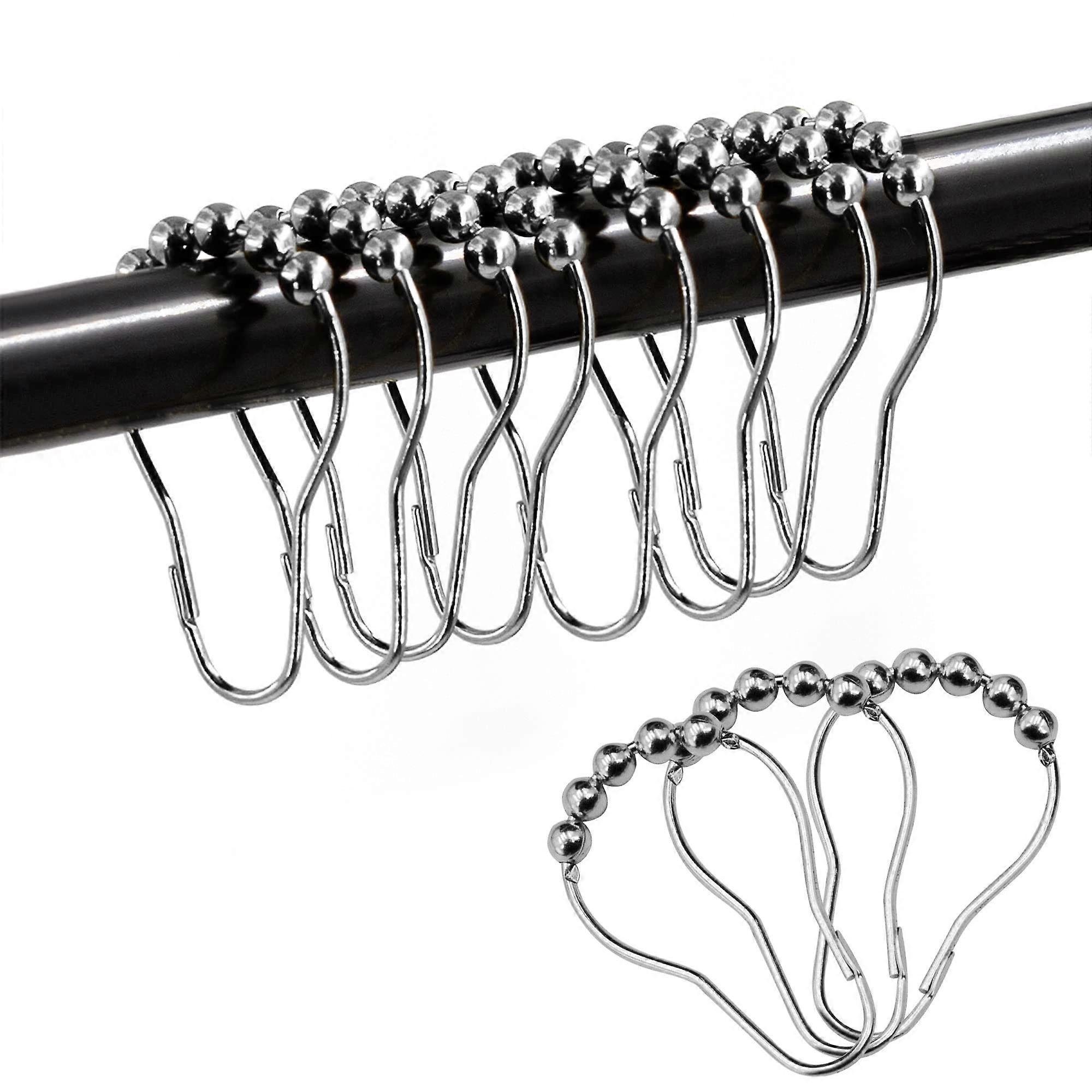 Stainless Steel Shower Curtain Hooks with Rolling Ball Design, Rustproof Chrome Rings Set of 12 for Bathroom Rod