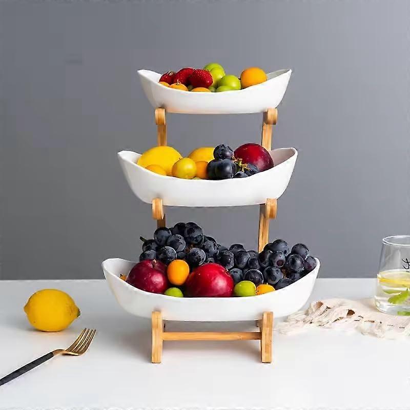 3 Tier Bamboo Fruit Bowl Stand, Vertical Tiered Fruit and Snack Organizer for SpaceSaving Countertop Storage