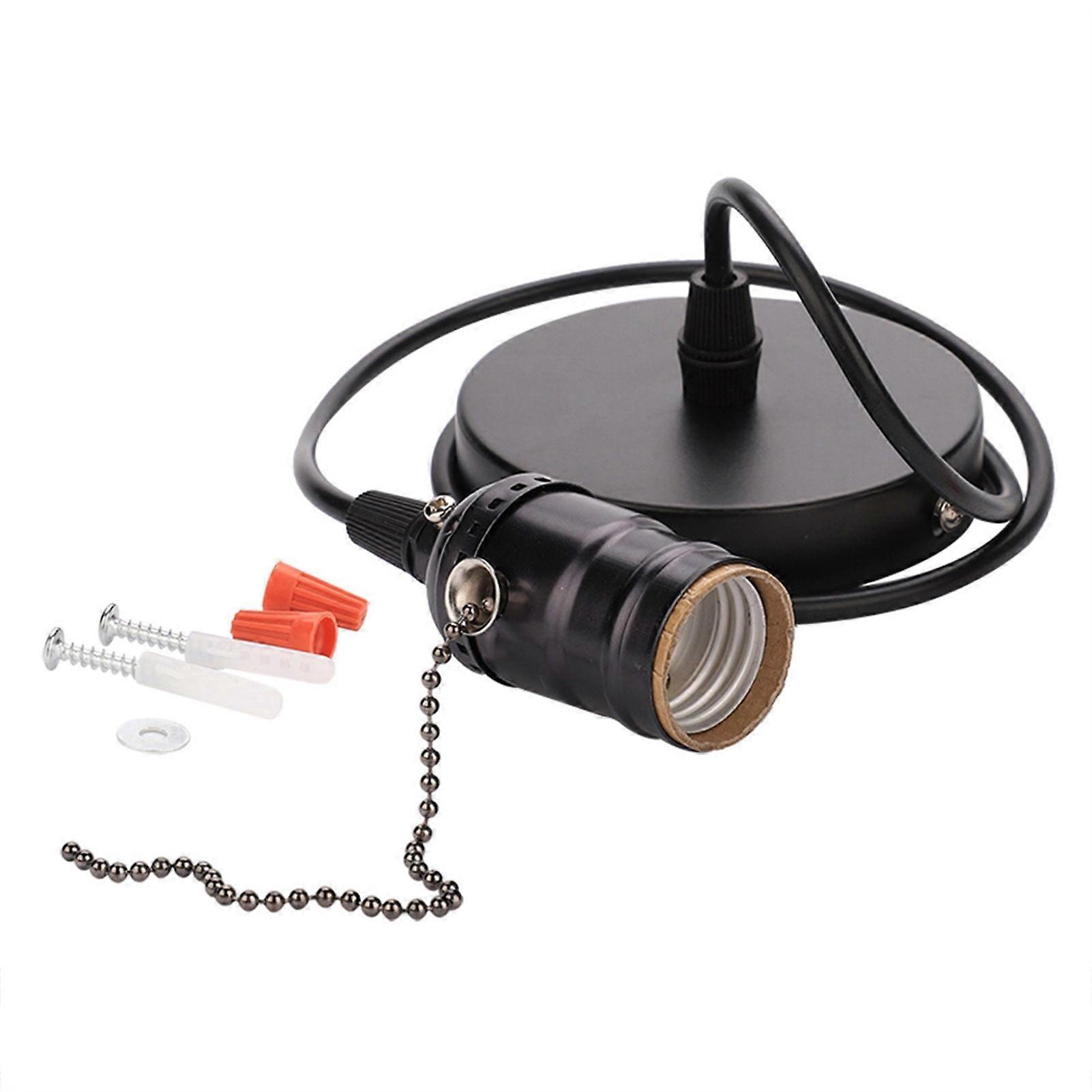 Ceiling Lamp Holder, E27 Retro Ceiling Mounted Threaded Pendant Lamp Holder, with Zipper Switch Lamp Base(Black)