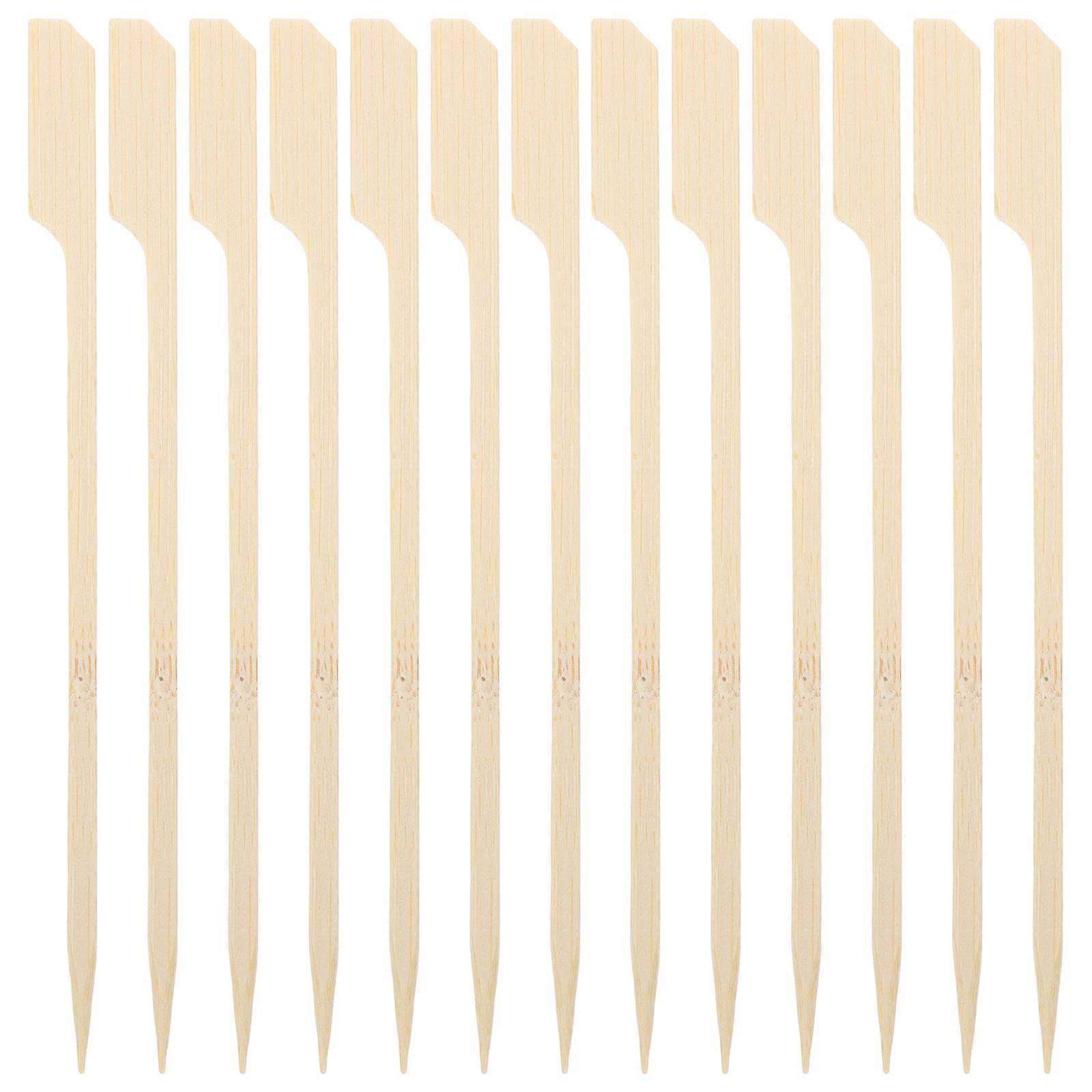 Khaki Bamboo Skewers for Barbecue with Handle 100Pcs for Grilling Food