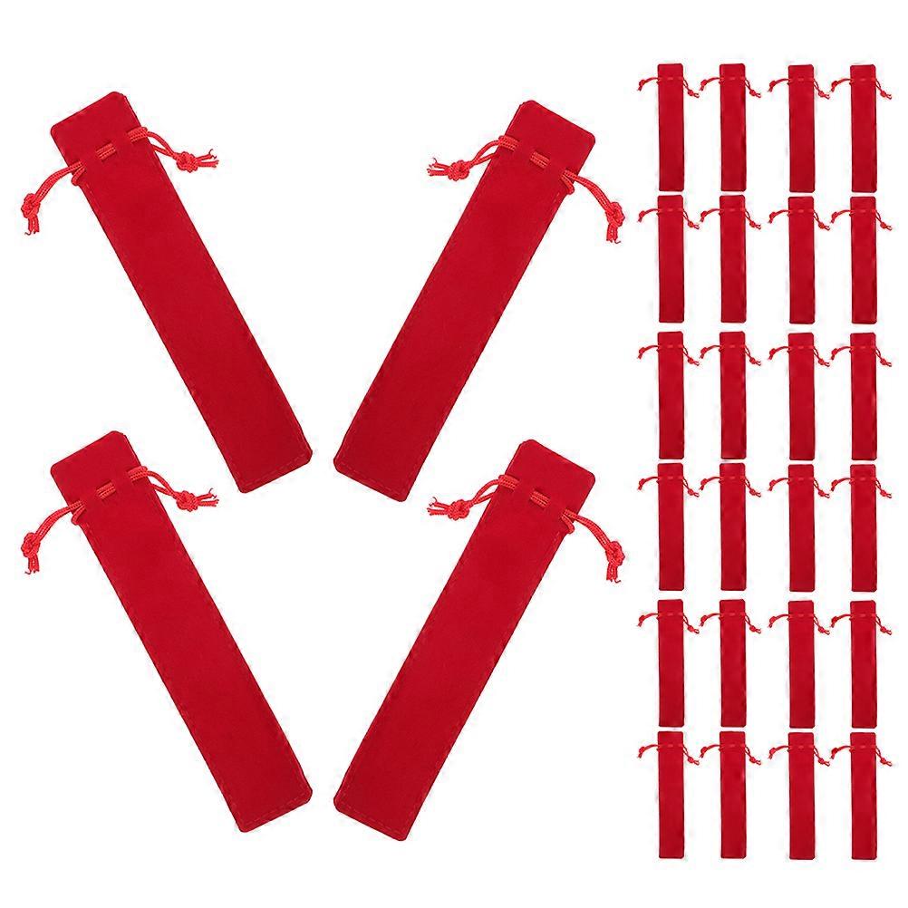 Drawstring Velvet Pen Pouch for Holding Pen Use Red Color 25Pcs