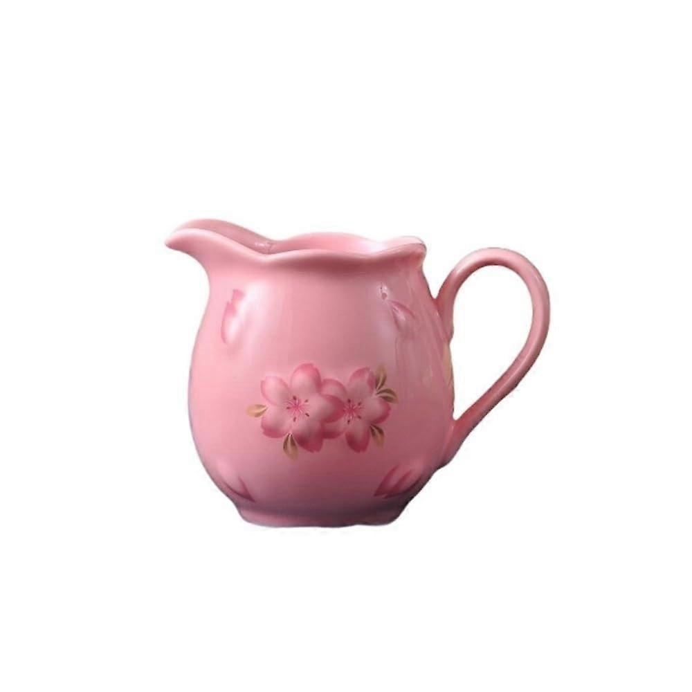 Ceramic Sakura Gravy Boat with Handle, Pink Sauce Boat with Spout for Drip Pouring