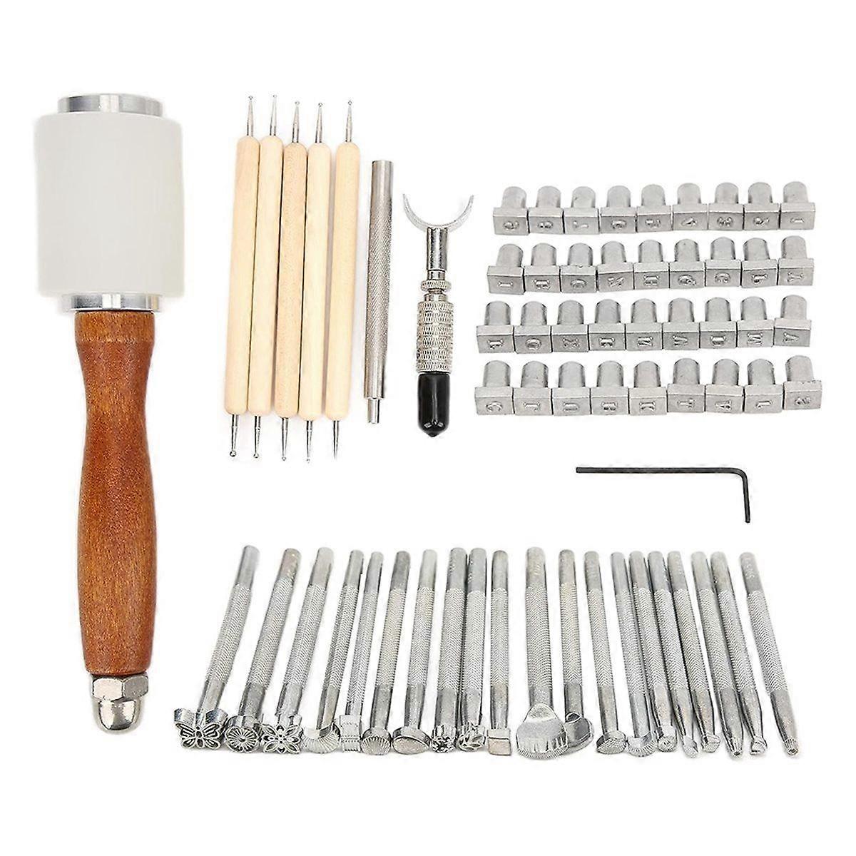 Leather Crafting Tool Set, 21 Patterns with Letters and Numbers - Zinc Alloy and Beech Wood for DIY