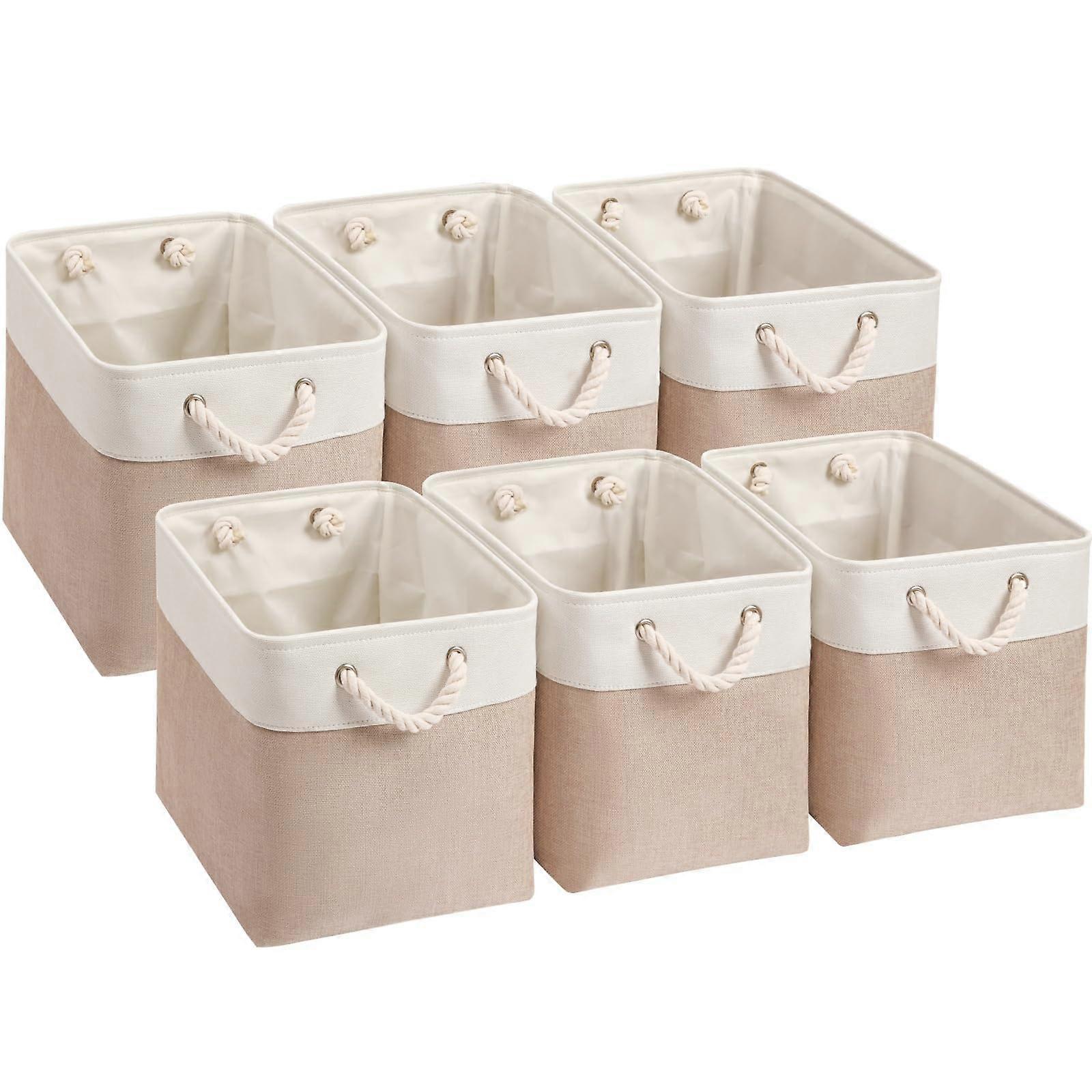 13 Inch Cube Storage Bins Set of 6 with Rope Handles, Foldable Fabric Canvas Baskets for Closet Nursery