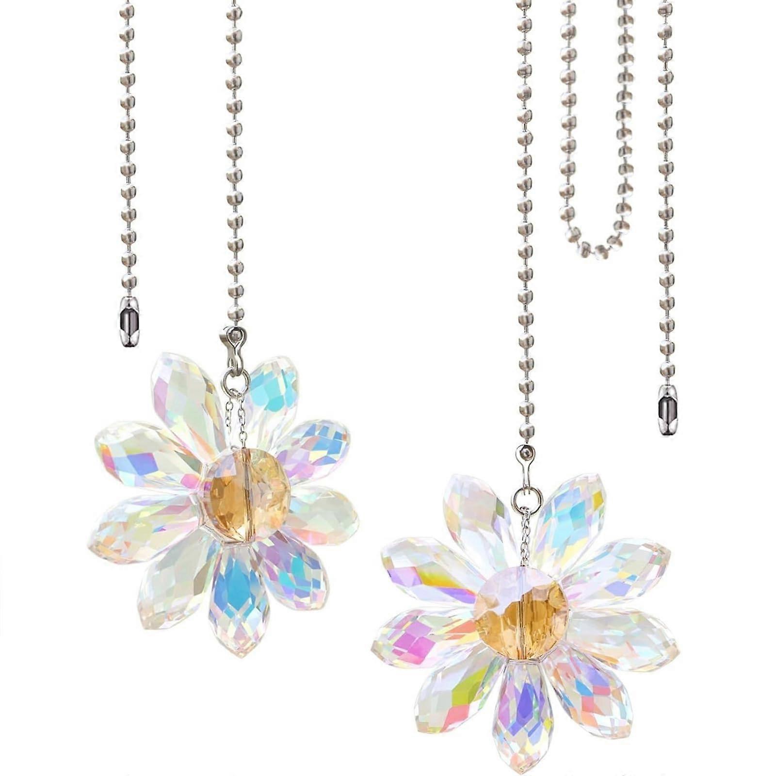 Ceiling Fan Pull Chain Set with Elegant Crystal Flower Design and Adjustable Glass Pendant
