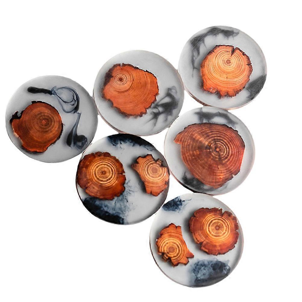 Brown Resin Coaster Set for Home Use Creative 6Pcs Pine Design