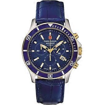 Swiss Alpine Military Blå Äkta Läder Eller Läderimitation Chrono SAM7022.9545 Herrklocka