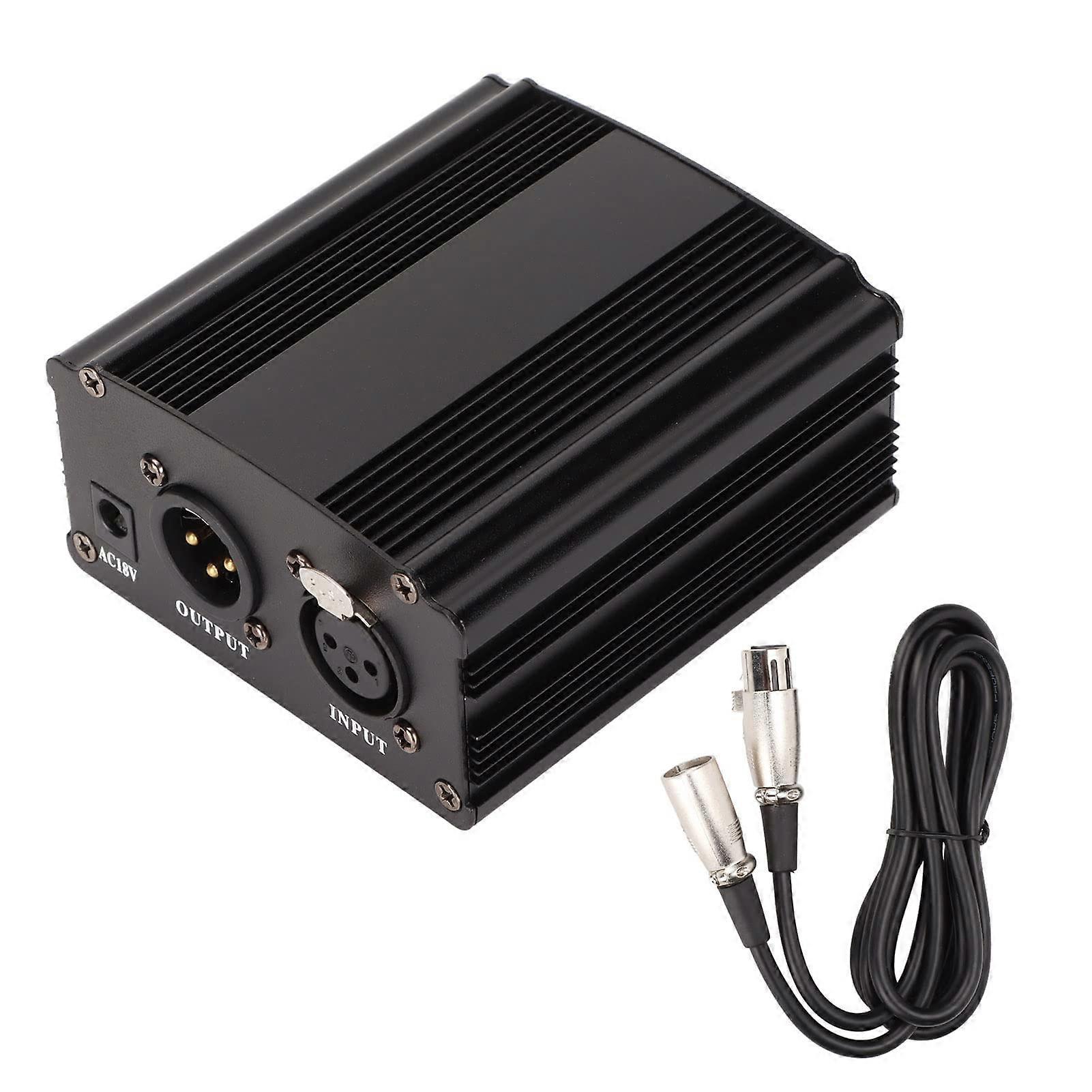 48V Phantom Power Supply with XLR Cable, Stable Balanced Output for Condenser Microphone Recording, Black US Plug
