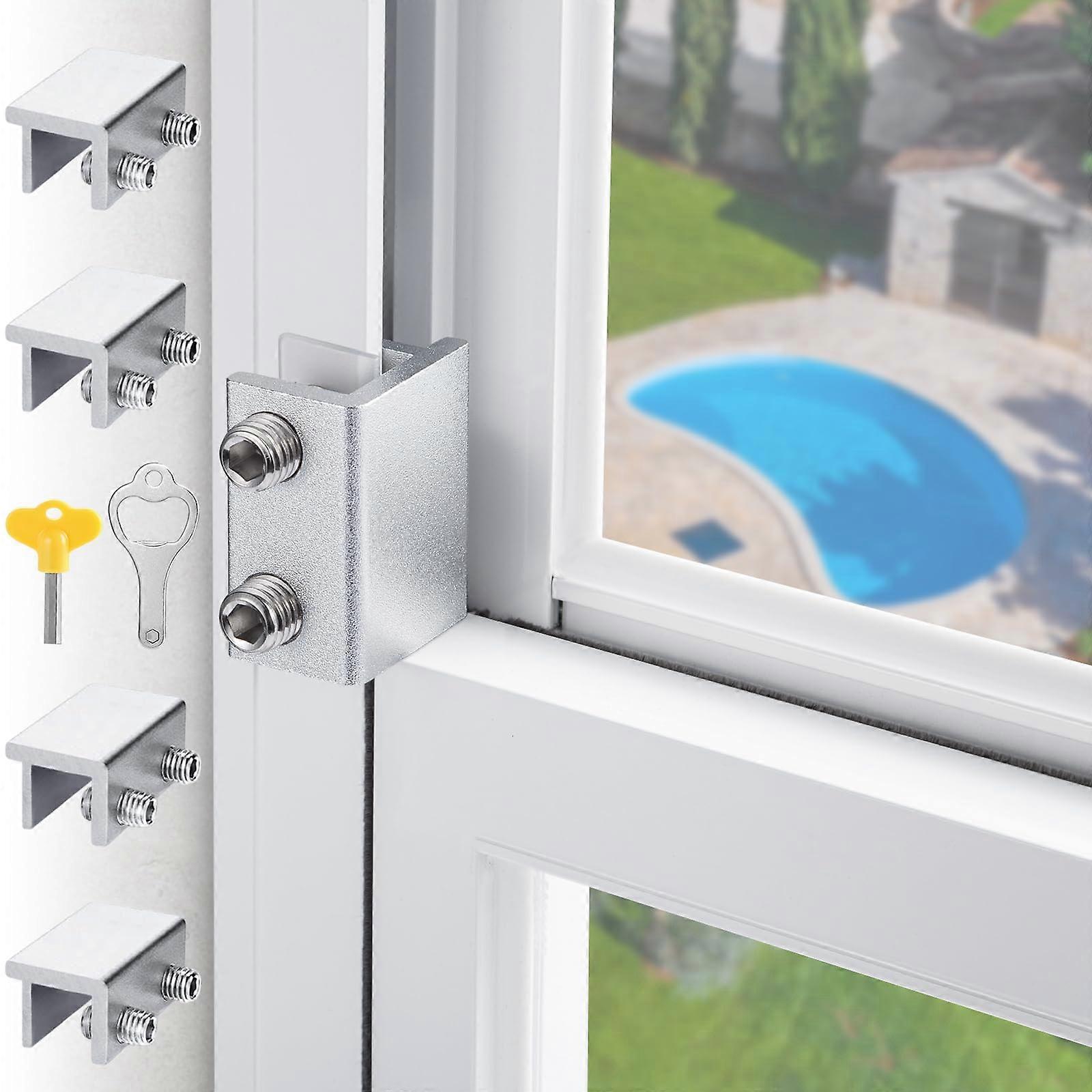 Sliding Window Lock Adjustable Aluminum 4 Sets Silver, Child Safety and Enhanced Security Design