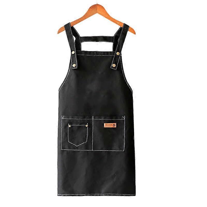 HeavyDuty Canvas Work Apron with Adjustable Neck Strap and 3 Pockets, Black Denim Twill