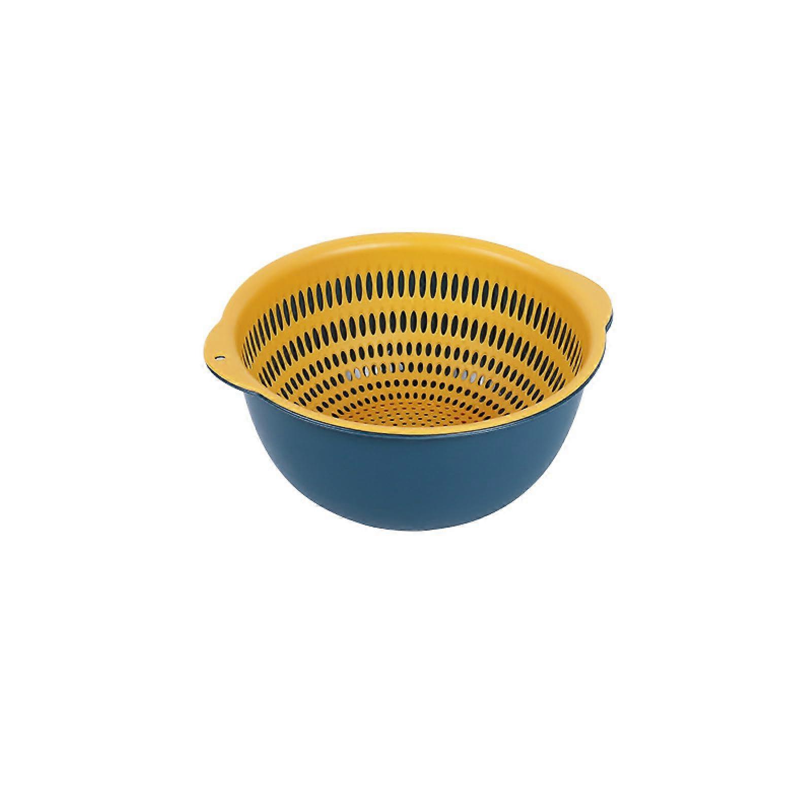 Vegetable Washing Basket with Double Layer Drain Bowl 2 in 1 Kitchen Colander Blue Yellow Medium