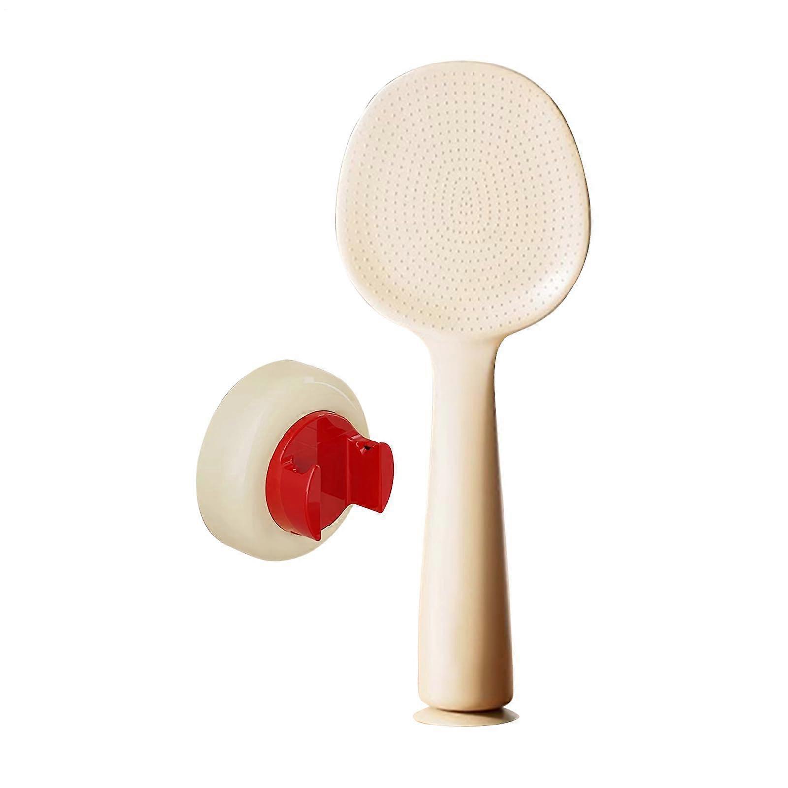Rice Cooker Spoon with Suction Cup Stand, Ergonomic Rice Paddle Holder for Kitchen, Red