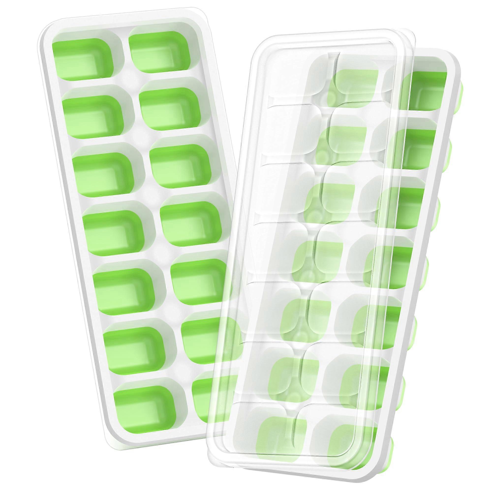 Ice Cube Tray with Lid 2 Pack Silicone Easy Release Stackable Freezer Molds for Cocktails