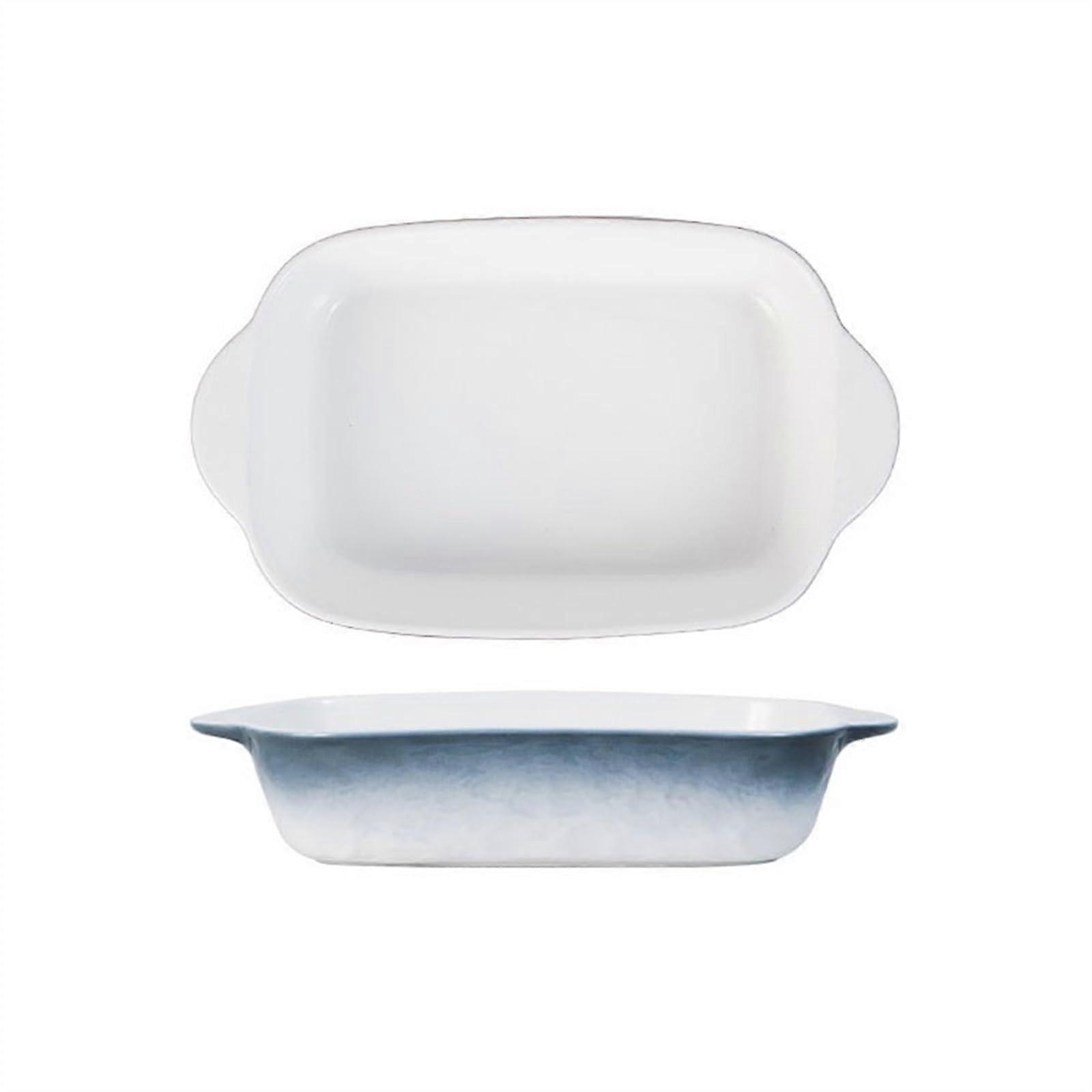 Ceramic Double Ear Baking Dish with Easy Grip Handles, Oven and Microwave Safe, Blue