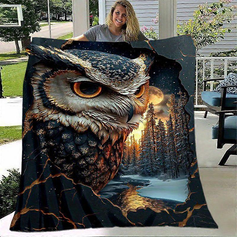 Vintage Owl Nebula Forest Moon Reflections Throw Blanket  Soft Flannel