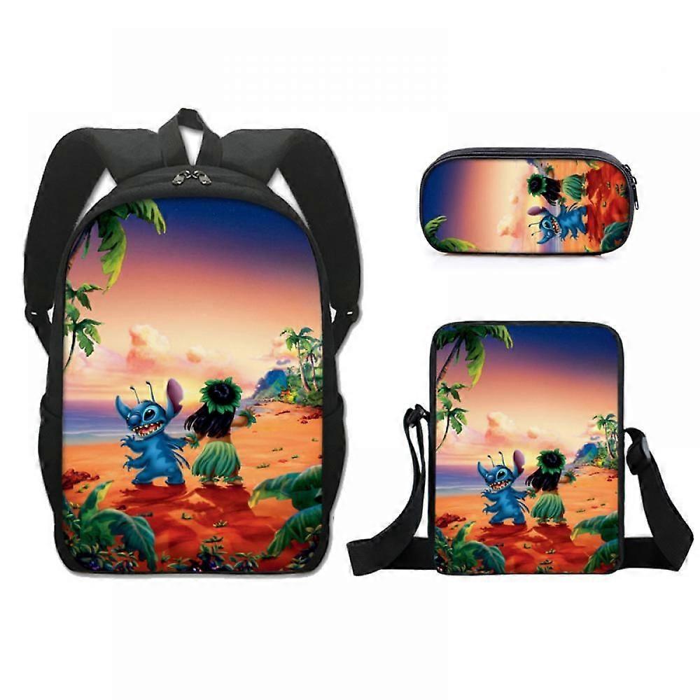 New Stitch Schoolbag Polyester Backpack Pencil Bag Small Satchel Three-piece Set