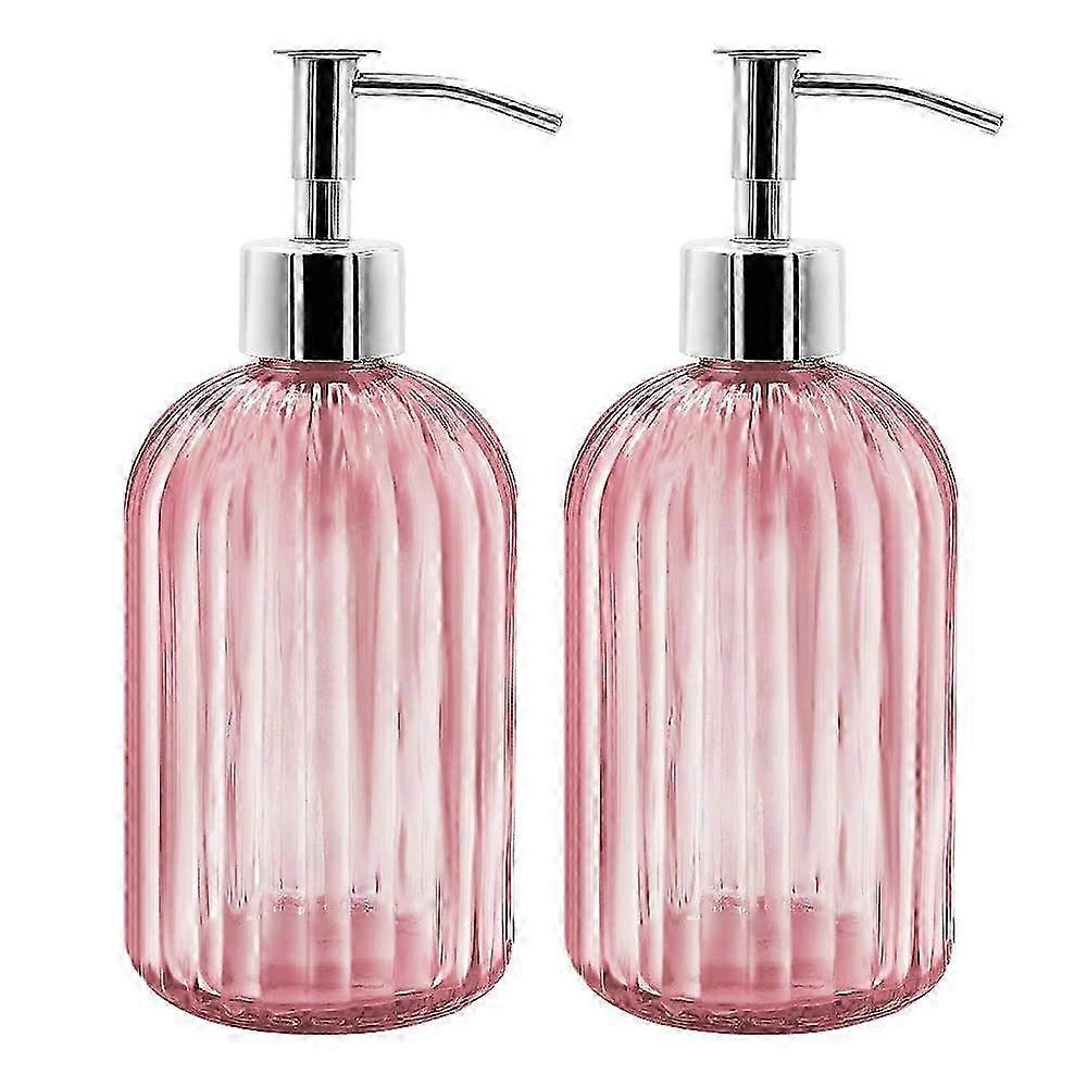 2 Pack Glass Soap Dispenser Bottle with Pump,for Bathroom(Pink)