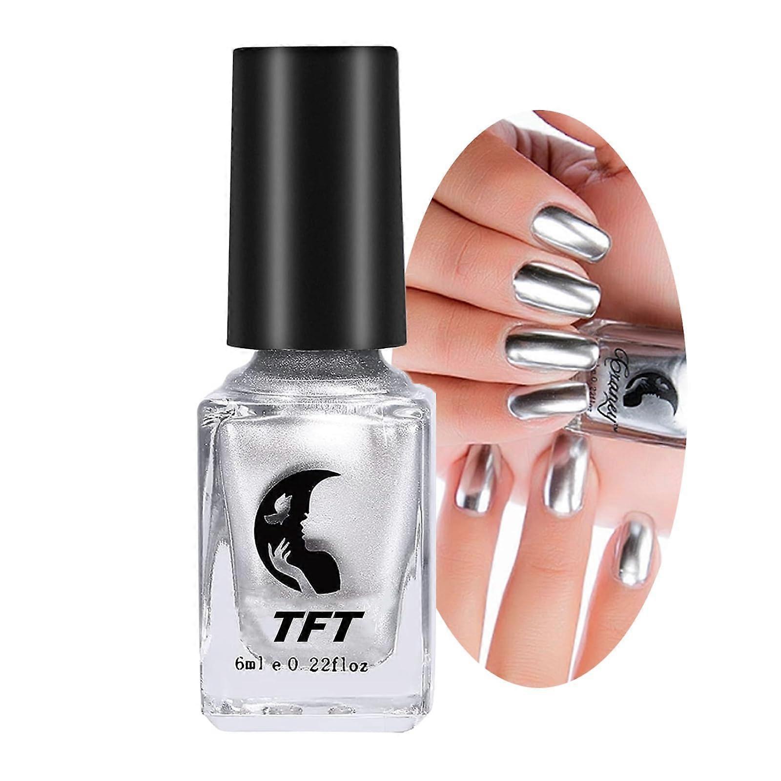 Silver Chrome Nail Polish with Mirror Finish, Quick Drying, Long Lasting, No UV Needed