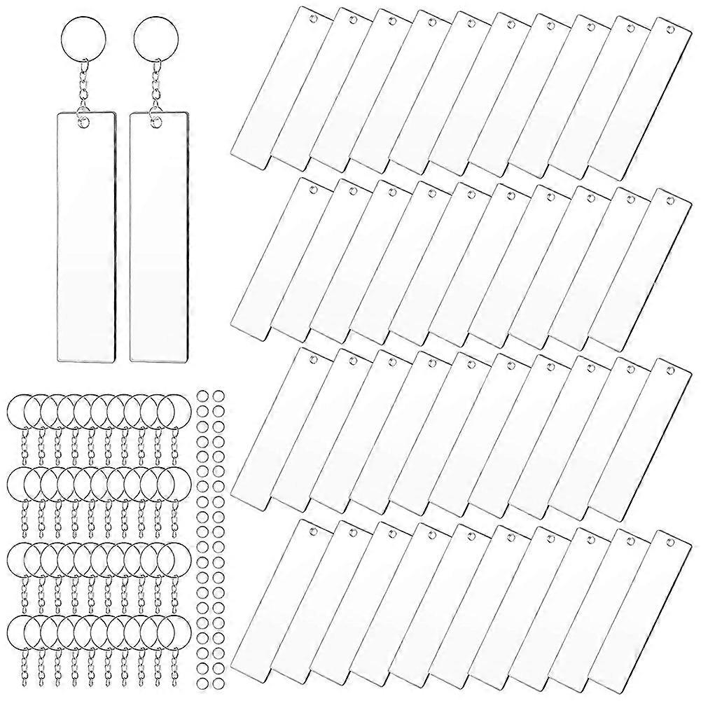 120 Pieces Rectangle Acrylic Key Chain Transparent Acrylic
