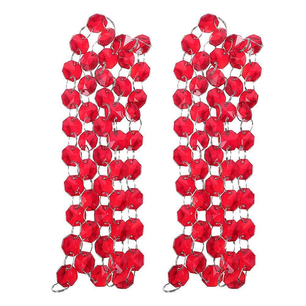 Red Octagon Beads String Decoration for Door Curtain Chain 2Pcs
