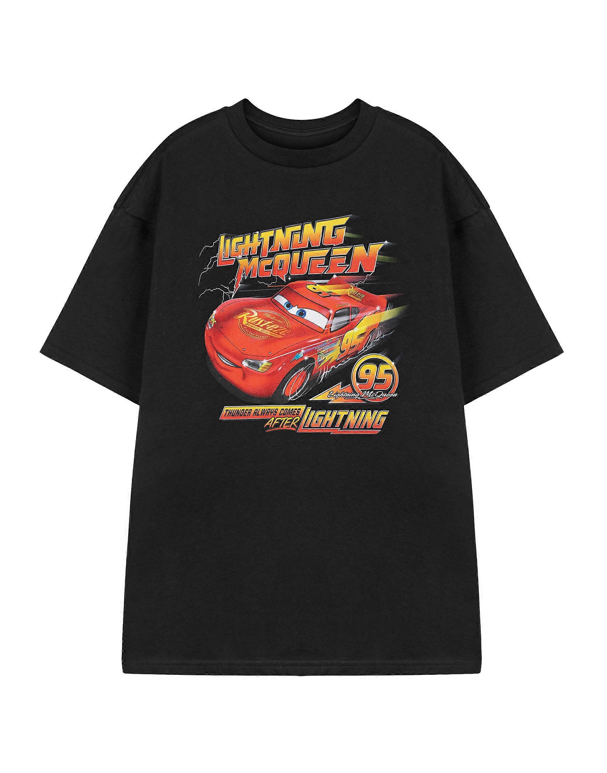 Disney x Cars Mens Short Sleeved T-Shirt Black Thunder always comes after Lightning