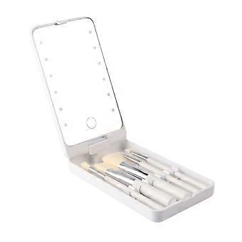 Reise-Make-up-Pinsel-Set mit beleuchtbarem, drehbarem Spiegel, weichem Borsten-Make-up-Wischwerkzeug für Frauen und Mädchen