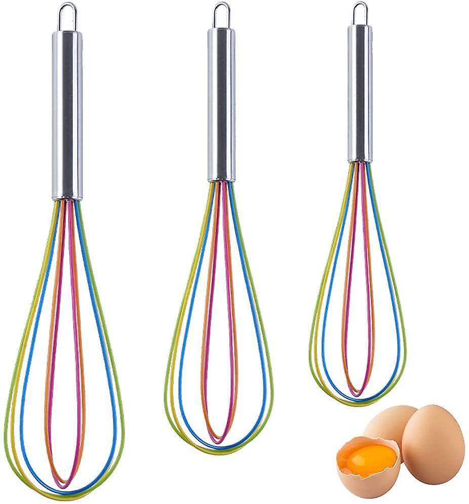 1/3 Pcs Silicone Egg Whisk With Stainless Grip Handle Manual Blending Whisking Beating Tool