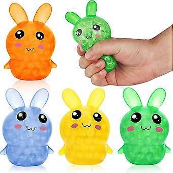 4 Pcs Easter Bunny Stress Balls, Happy Easter Gifts for Kids, Rabbit Squeeze Toys, Funny Bunny Balls (Orange, Yellow, Blue, Green)