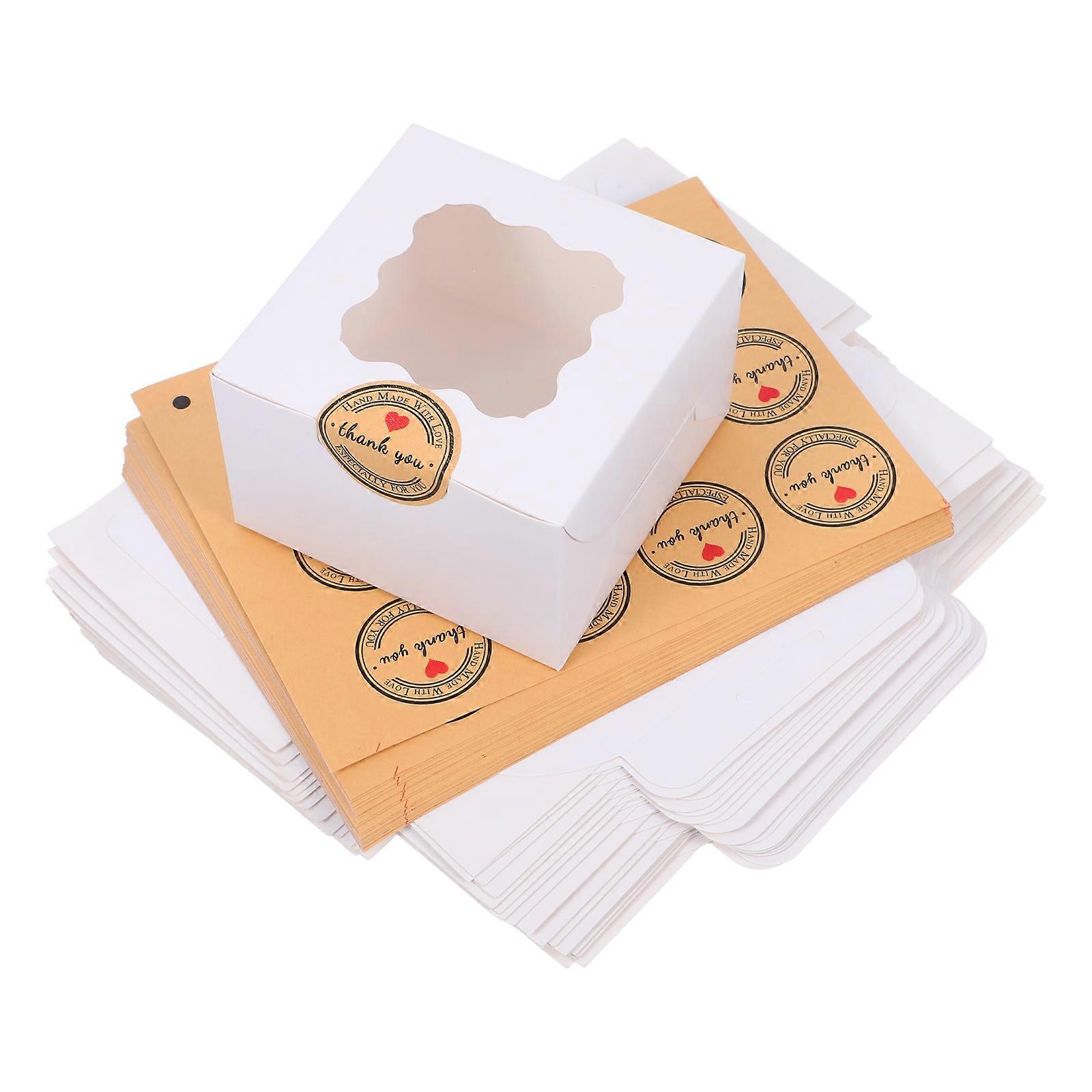 Paper Macaron Box for Storage 40Pcs White Cookie Boxes with Transparent Window
