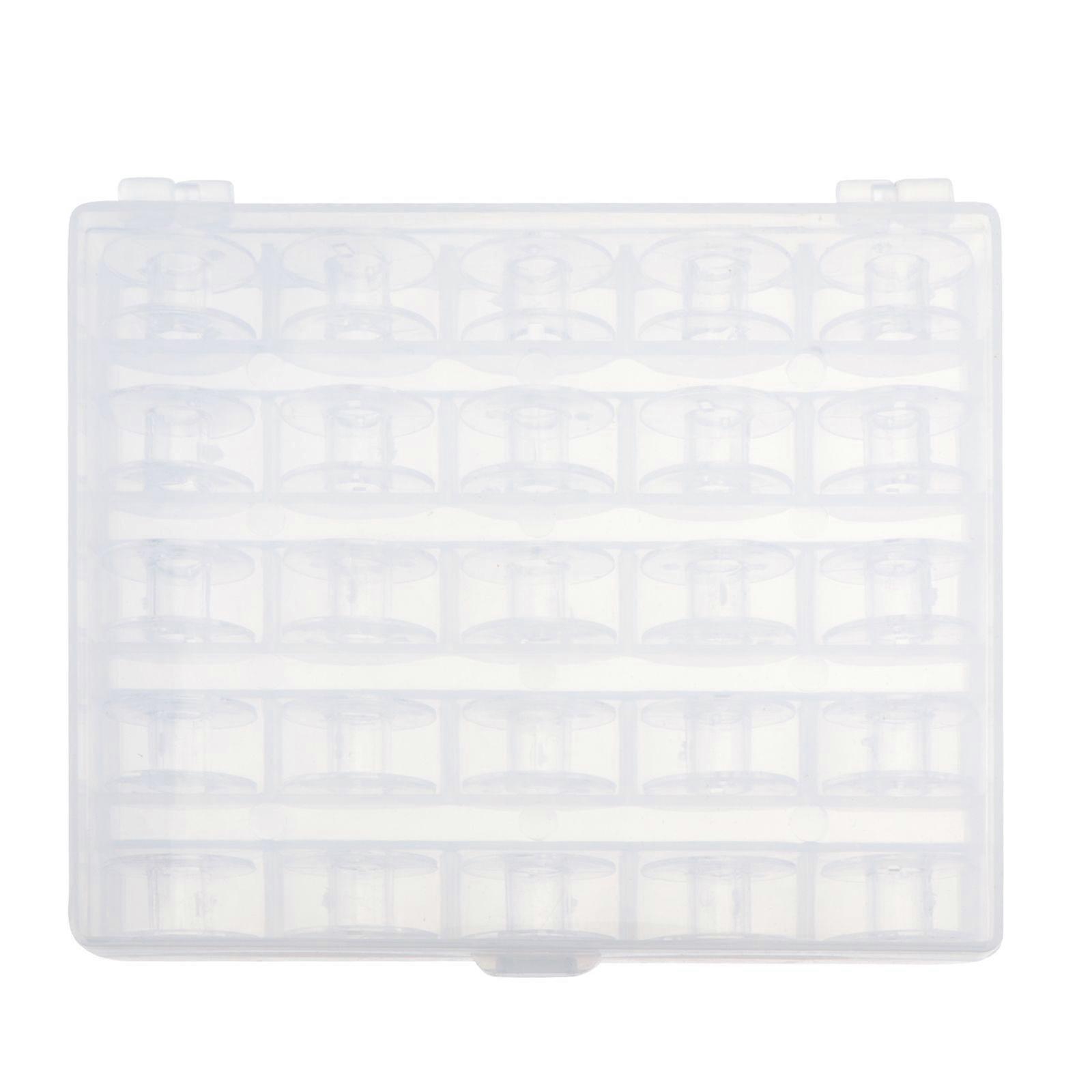 25pcs Plastic Empty Sewing Machine Bobbins Spools with Storage Case Transparent