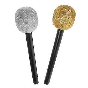Microfone de brinquedo falso, microfone de plástico para cantar, 2 unidades, modelos brilhantes para brincar de faz de conta.