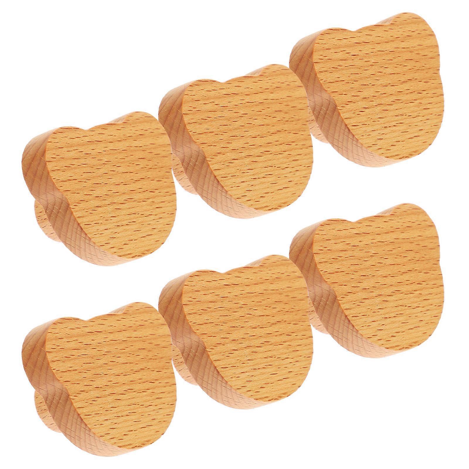 Khaki Wooden Bear Head Drawer Pulls Knobs for Home Use 6Pcs