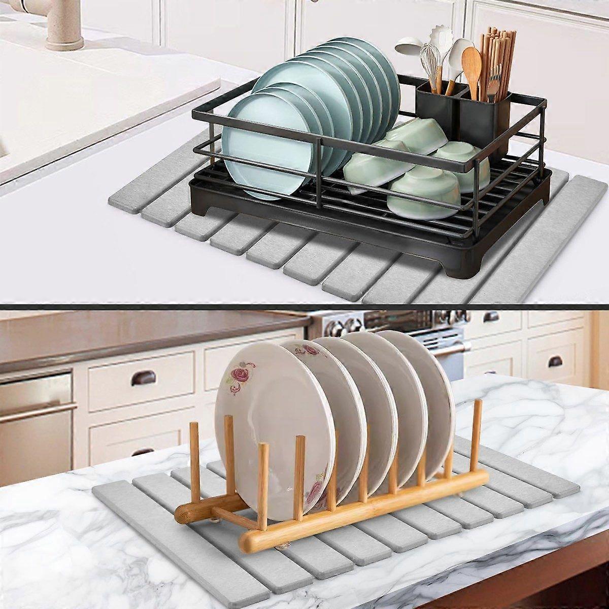 Large Collapsible Stone Dish Drying Mat - Super Absorbent, Eco-Friendly, Multi-Purpose Kitchen Essential