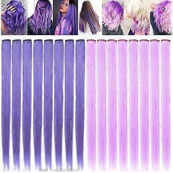 Multicolores Party met en évidence les cheveux raides Clip coloré dans les extensions de cheveux synthétiques en plusieurs couleurs Postiche long résistant à la chaleur 16PCS (Lavende