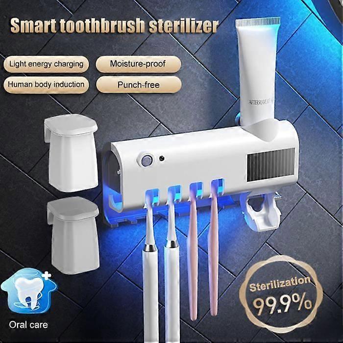 UV Antibacterial Toothbrush Holder, Toothpaste Dispenser, Automatic Lighting