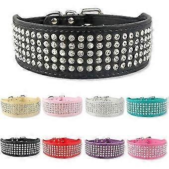 Rhinestone PU Leather Dog Collars 5 Row Diamante Bling for Large Dogs 5cm wide