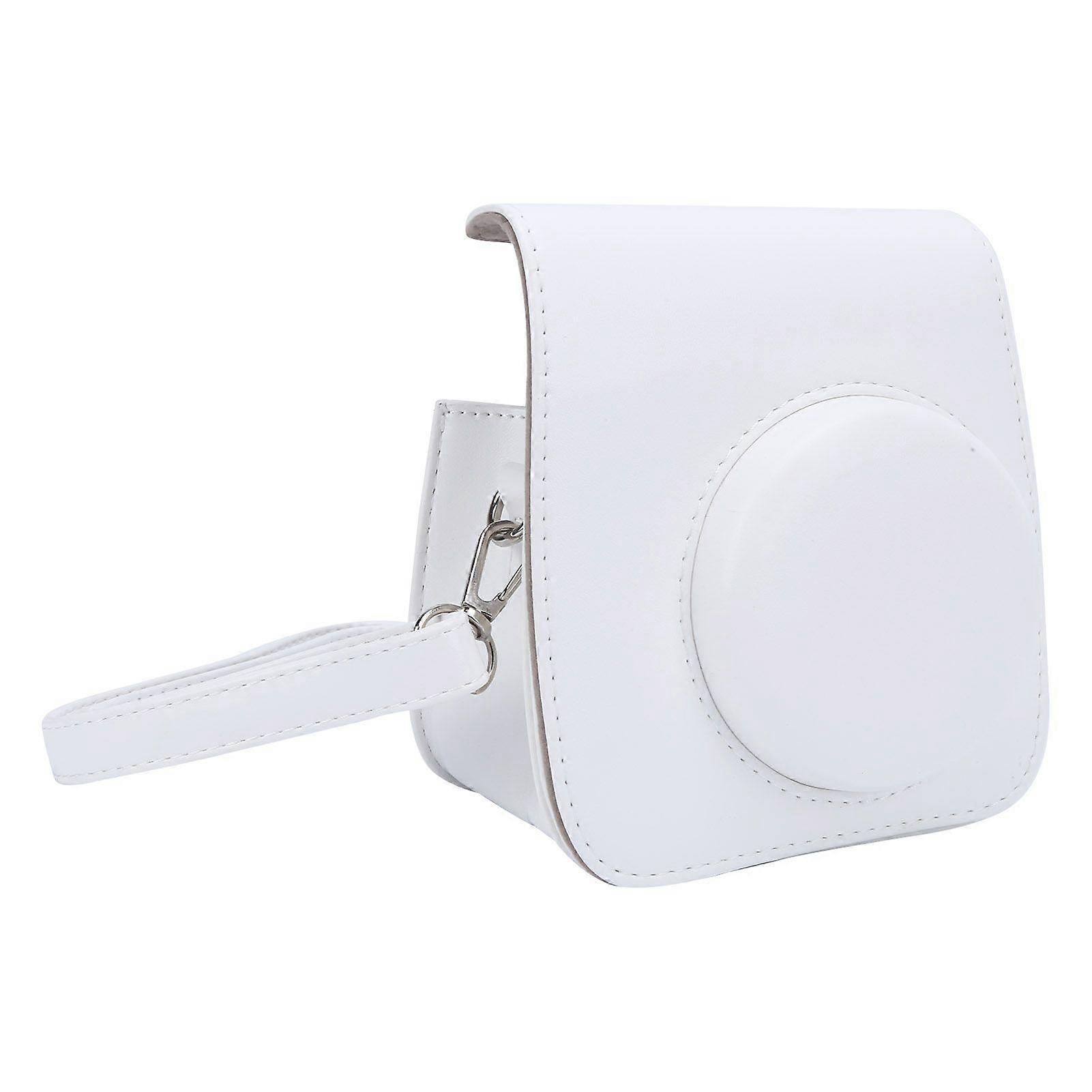 PU Leather Mini Camera Protective Case with Adjustable Shoulder Strap Compatible With Instax Mini 7+ Camera(blanche )