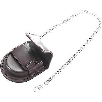 Vintage Leather Chain Pocket Watch Holder Case Box Brown-dwdz