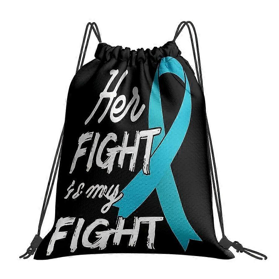 1pc 2D Printed Blue Ribbon Pattern Drawstring Gym Bag - Inspirational Text Drawstring Backpack, Practical Polyester Trav-Cqazw