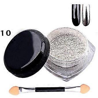 Chrome Nail Powder with Instant Mirror Shine Silver Holographic Glitter Dust 2g Box plus Brush