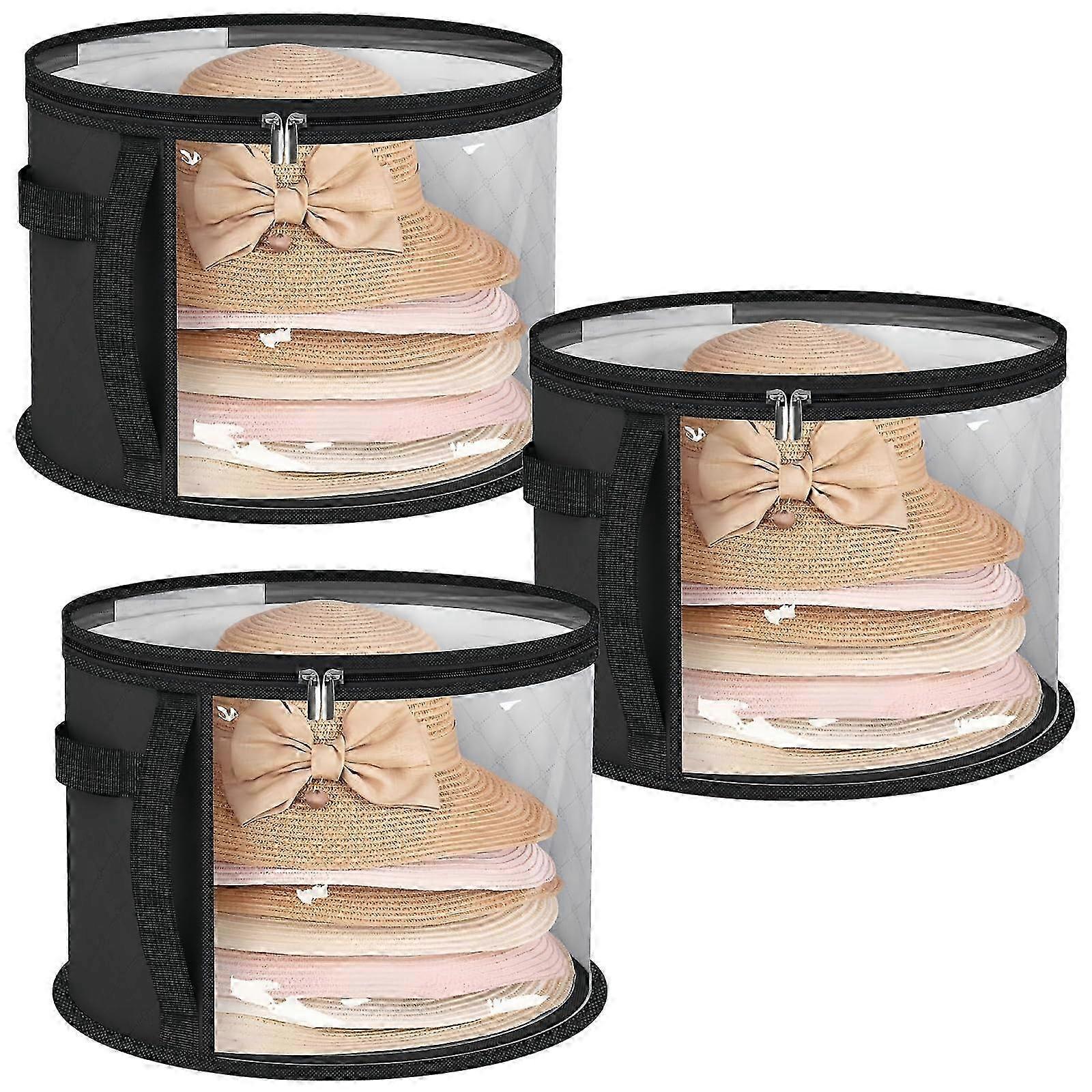 3-Pack Stackable Hat Storage Bags, Clear Side Panels, Round Organizer for Various Sizes