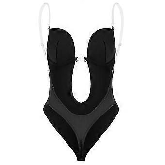 Deep V-Neck Shapewear Body Shaper Women'S Sheer Straps Padded Push-Up Corset  Invisible Bra Lingerie