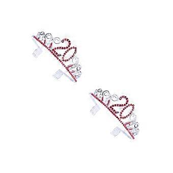 Geburtstags-Tiara-Set mit Strasssteinen und Kämmen für Mädchen (2-teilig)
