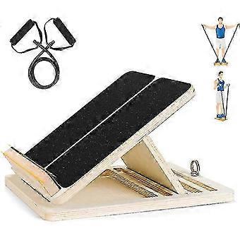 Wooden Adjustable Ankle Calf Stretching Board with Resistance Tube, Portable, Su