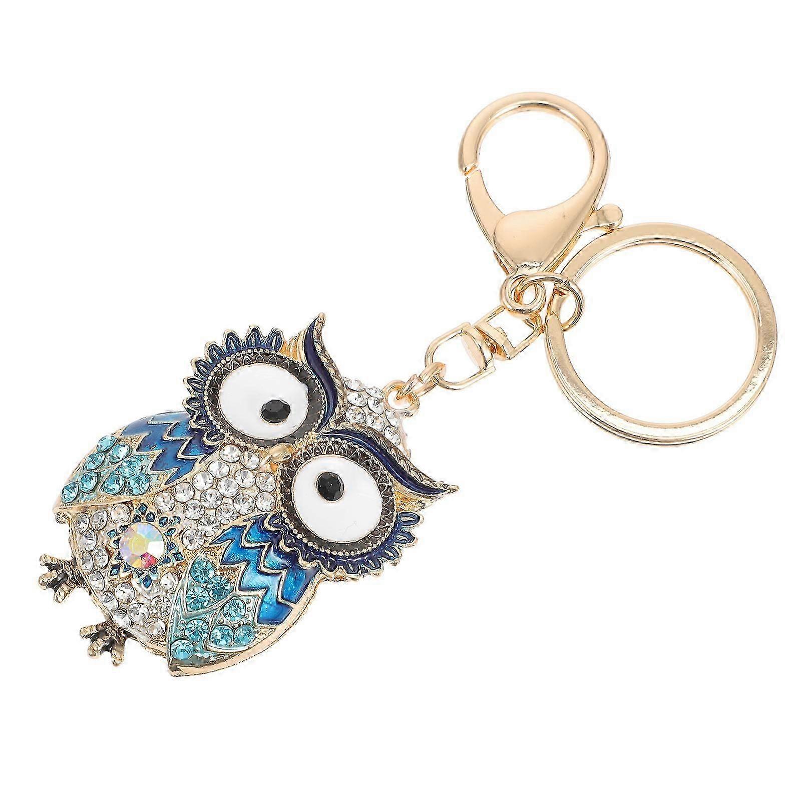 Creative Keychains Owl Shaped Keychain for Decor with Blue Rhinestone