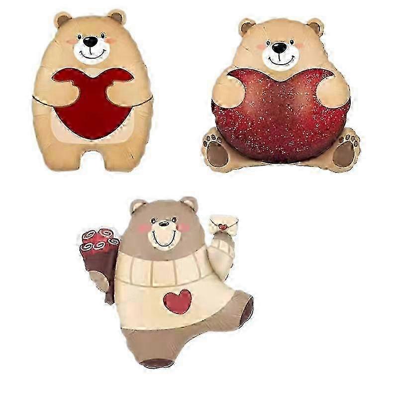 3Pcs Standing Heart Bear Foil Balloons